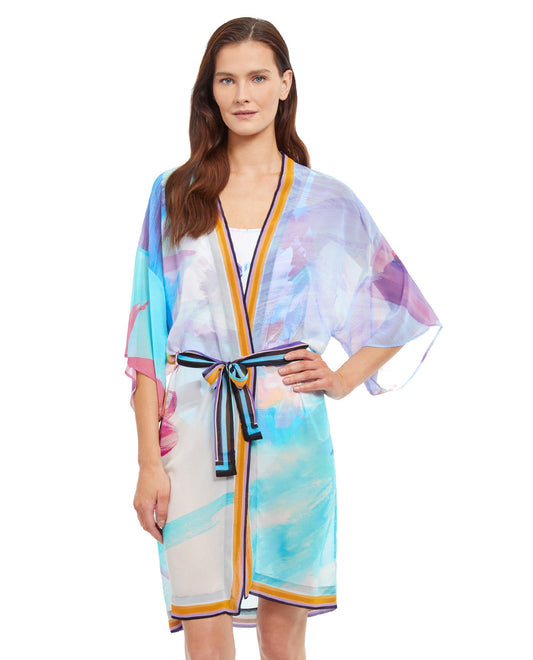 Alternate Front View Of Gottex Essentials La Vie Est Belle Belted Kimono Cover Up Dress | Gottex La Vie Est Belle