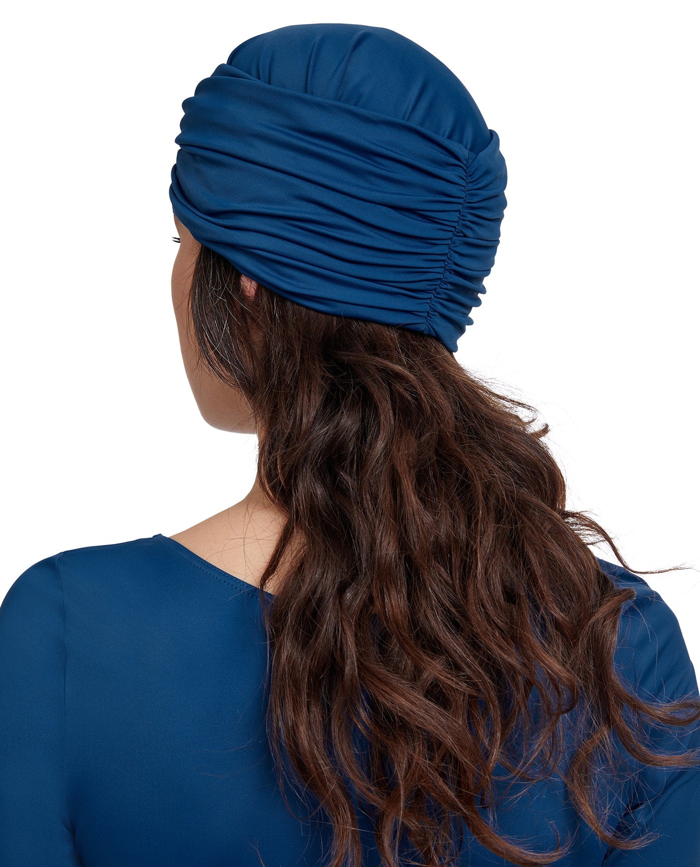 Back View Of Gottex Modest Knotted Hair Covering | GOTTEX MODEST DUSK BLUE