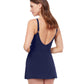 Back View Of Profile By Gottex Tutti Frutti V-Neck Tie Knot Skirted One Piece Swimsuit | PROFILE TUTTI FRUTTI NAVY