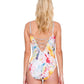 Back View Of Gottex Aquarelle Plunge Zip Front Strappy Back One Piece Swimsuit | Gottex Aquarelle Yellow