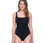 Front View Of Gottex Vista Full Coverage Square Neck High Back One Piece Swimsuit | Gottex Vista Black