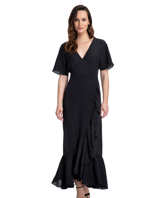 Front View Of Gottex Couture Andromeda Long Ruffle Surplice Cover Up Dress | Gottex Andromeda