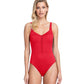 Front View Of Gottex Collection Bardot Square Neck One Piece Swimsuit | Gottex Bardot Red