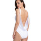 Back View Of Gottex Couture Cassiopeia Ruching V-Neck Plunge One Piece Swimsuit | Gottex Cassiopeia White