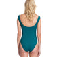 Back View Of Gottex Collection Elle Off The Shoulder High Leg One Piece Swimsuit | Gottex Elle Forest Green