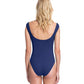 Back View Of Gottex Collection Elle Off The Shoulder High Leg One Piece Swimsuit | Gottex Elle Navy