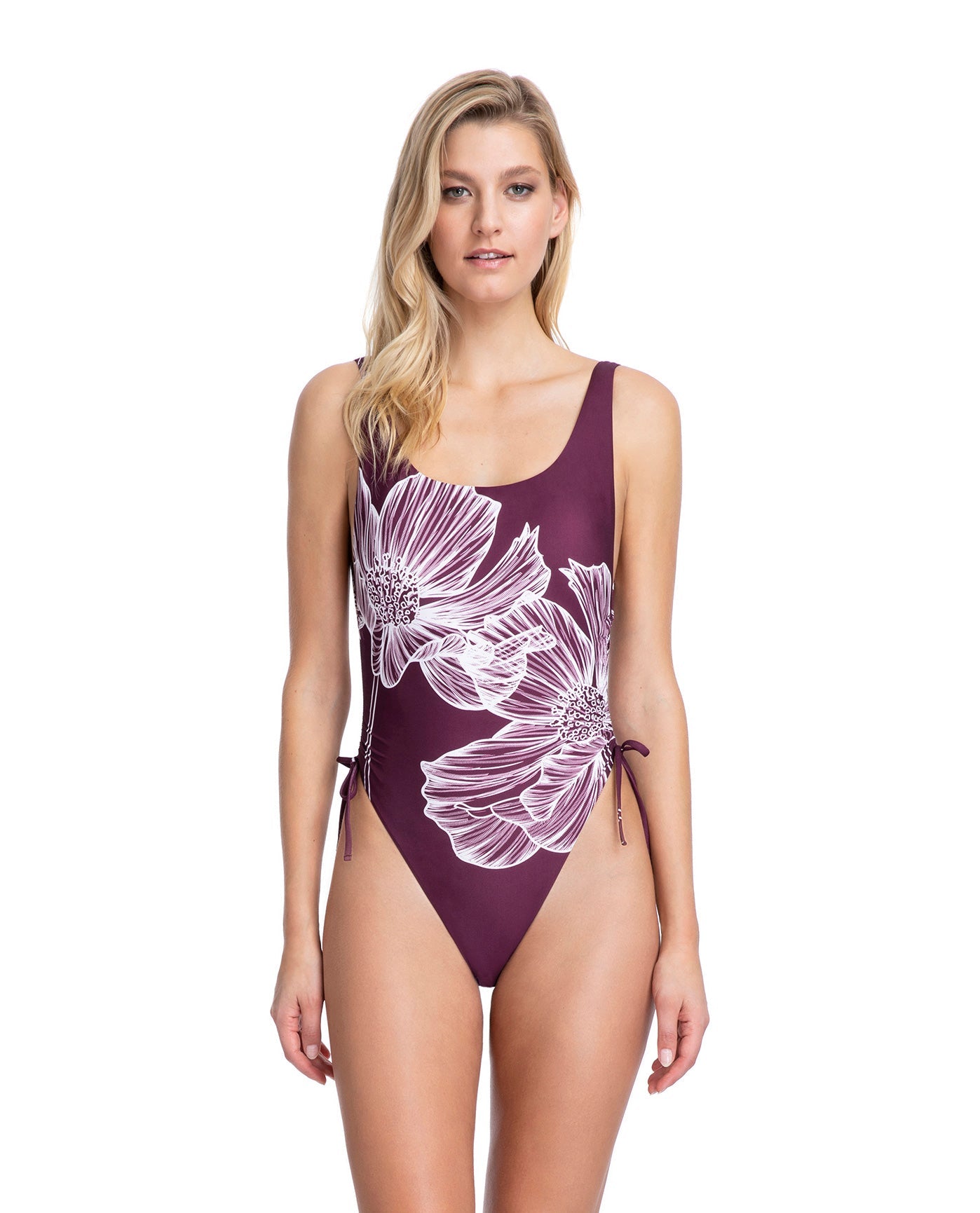 Front View Of Gottex Collection Lily Scoop Neck High Leg Underwire One Piece Swimsuit | Gottex Lily Wine
