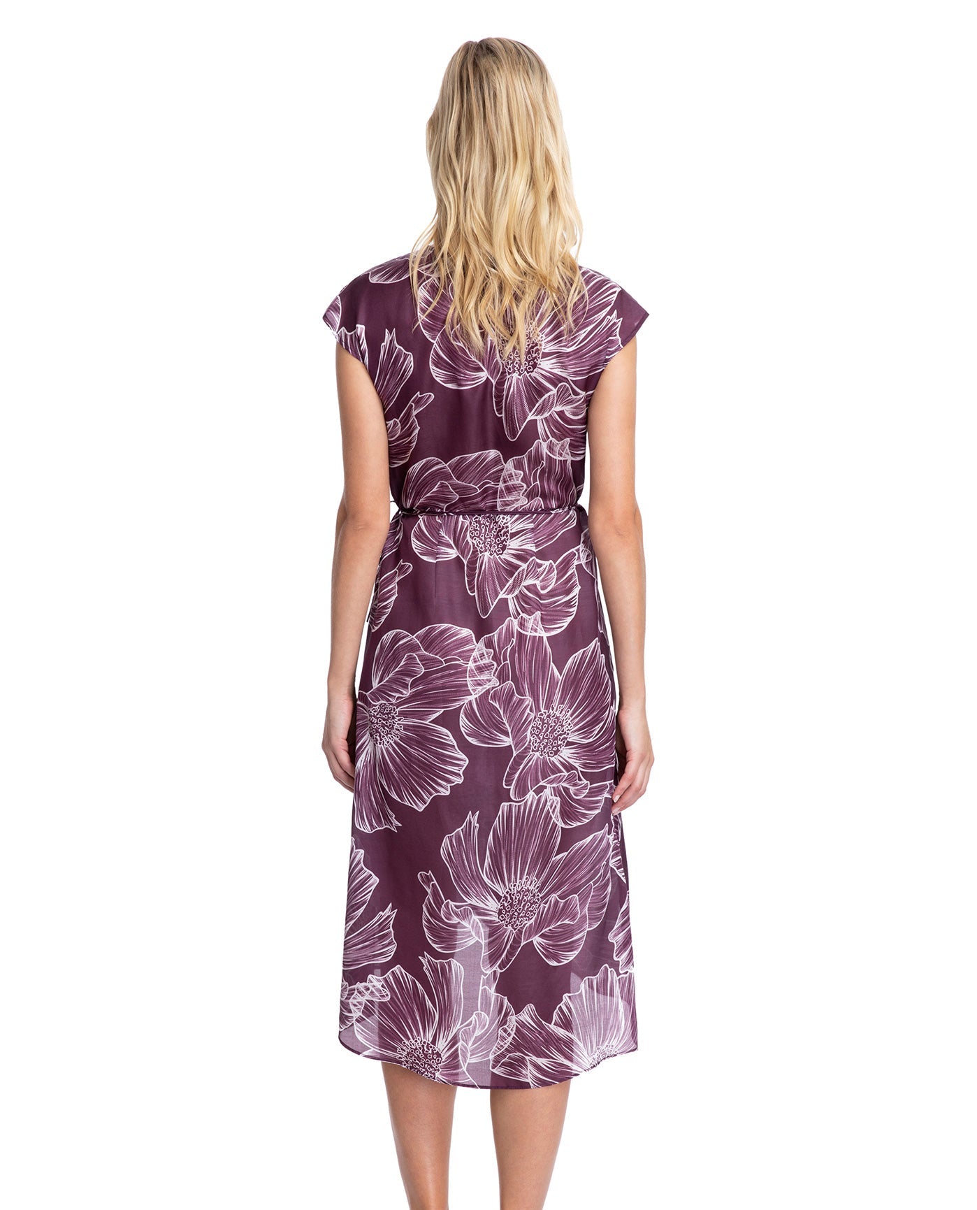 Back View Of Gottex Collection Lily Tie Front Long Surplice Wrap Cover Up Dress | Gottex Lily Wine
