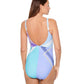 Back View Of Gottex Collection Modern Art Full Coverage V-Neck High Back One Piece Swimsuit | Gottex Modern Art Blue