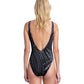 Back View Of Gottex Collection Palla Strappy Deep Plunge V-Neck One Piece Swimsuit | Gottex Palla Black And White