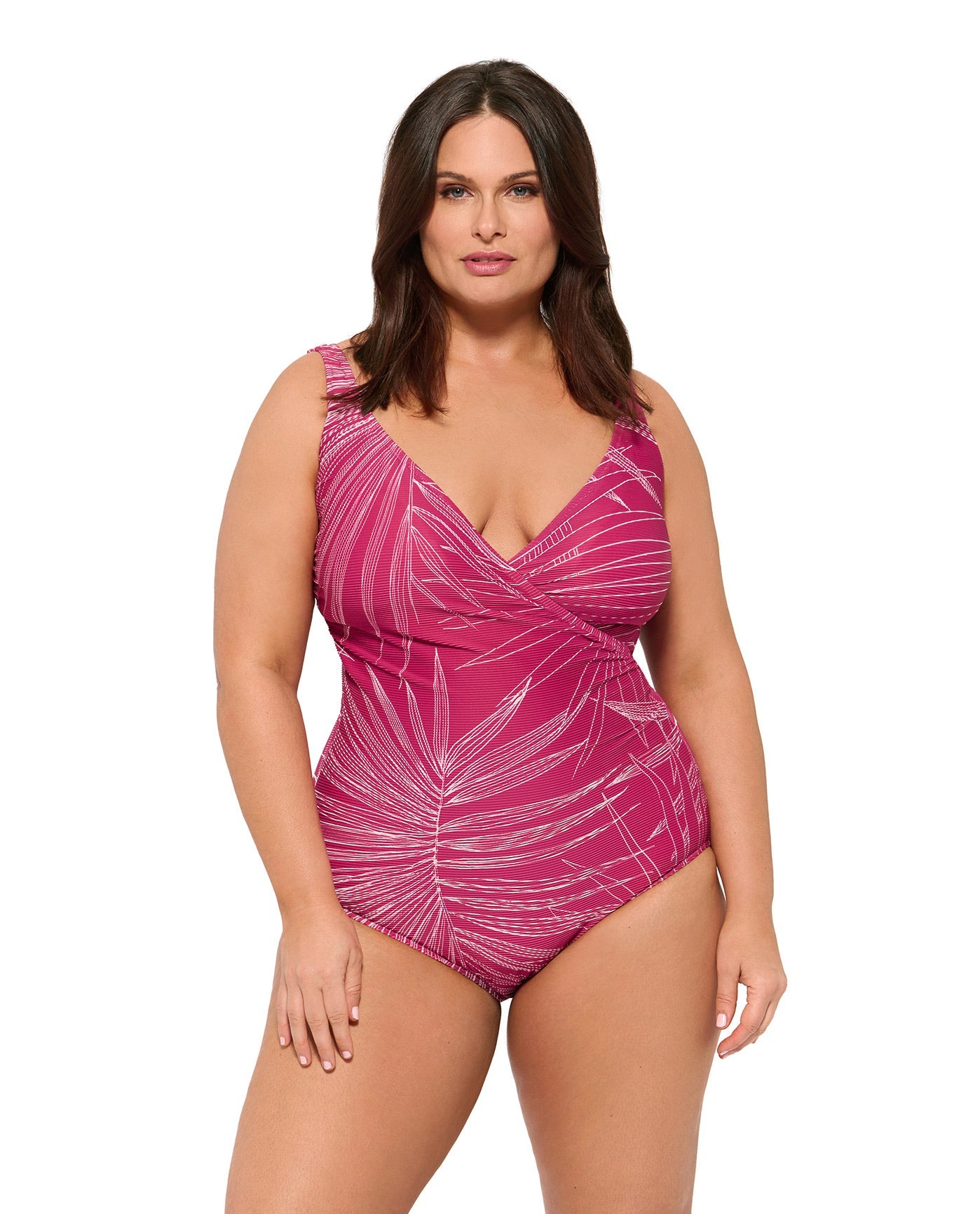 Front View Of Gottex Palla Plus Size Surplice V-Neck Swimsuit | Gottex Palla Raspberry