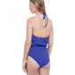 Back View Of Gottex Collection Front Row Halter Blouson One Piece Swimsuit | Gottex Front Row Denim
