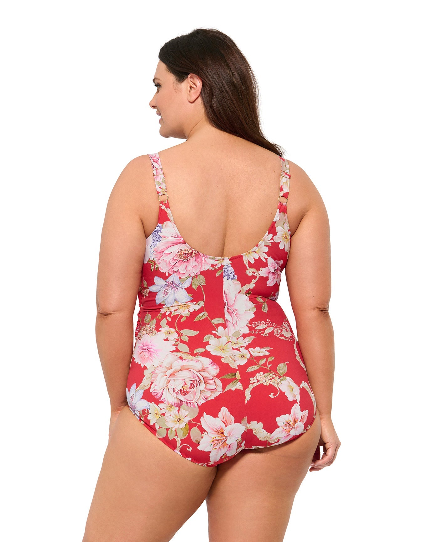 Back View Of Gottex Hitachi Plus Size Surplice V-Neck Swimsuit | Gottex Hitachi Red