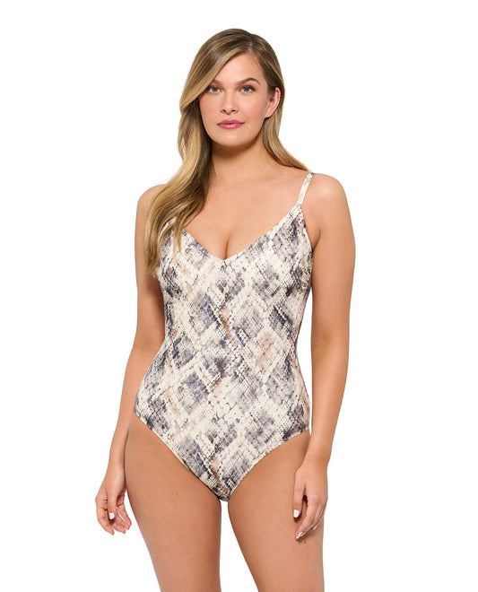 Front View Of Gottex Mantaro Full Coverage Dd-Cup V-Neck One Piece Swimsuit | Gottex Mantaro