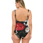 Back View Of Gottex Roses Are Red Full Coverage Dd-Cup Square Neck One Piece Swimsuit | Gottex Roses Are Red Floral