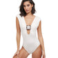 Front View Of Gottex Collection Safari Deep V-Neck One Piece Swimsuit | Gottex Safari Ivory