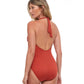 Back View Of Gottex Classics Elle V-Neck Halter One Piece Swimsuit | Gottex Elle Amber