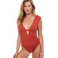 Front View Of Gottex Classics Elle Deep Plunge Flared Sleeve One Piece Swimsuit | Gottex Elle Amber