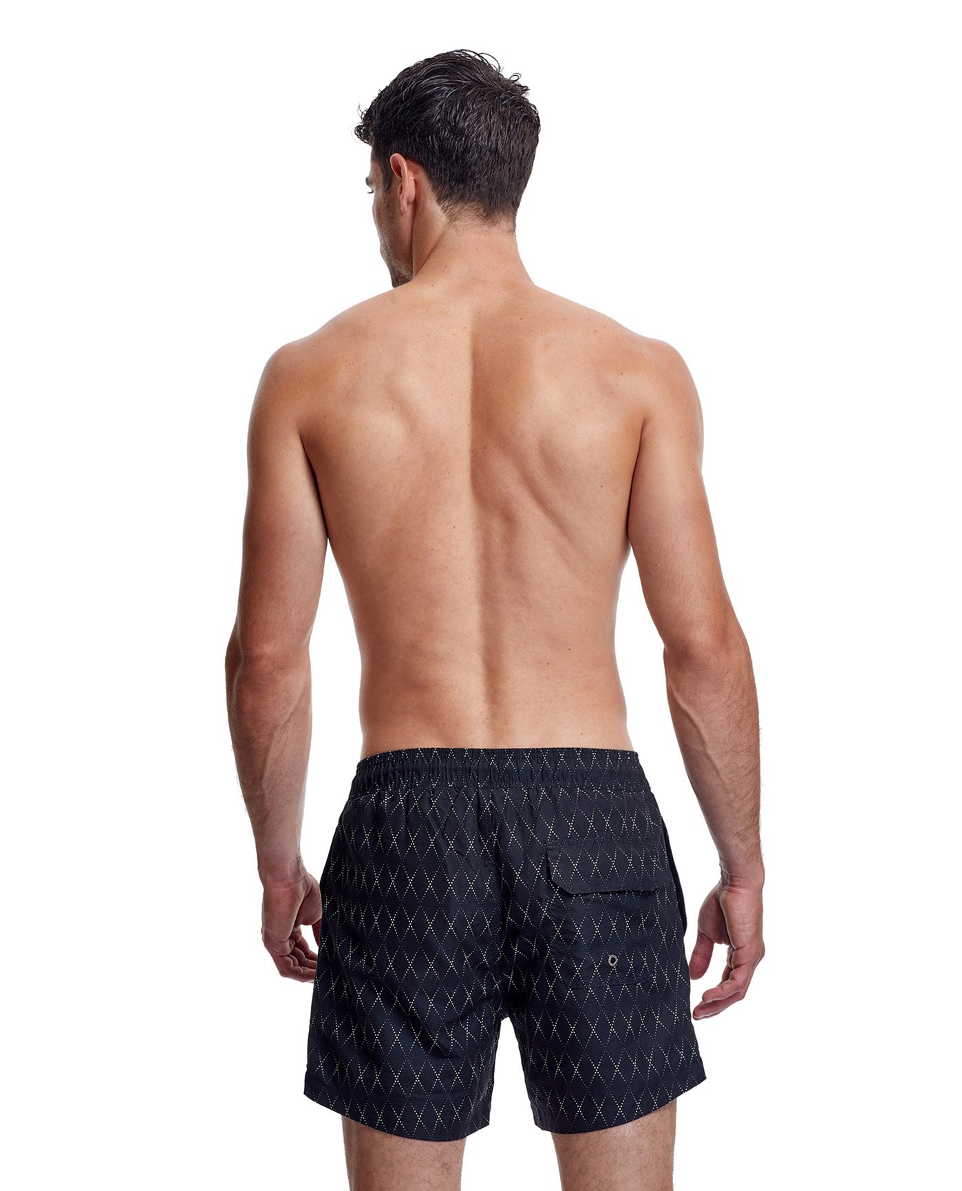 Back View Of Gottex Men 5-Inch Swim Trunks | GOTTEX MEN NAUTICAL BLACK AND WHITE