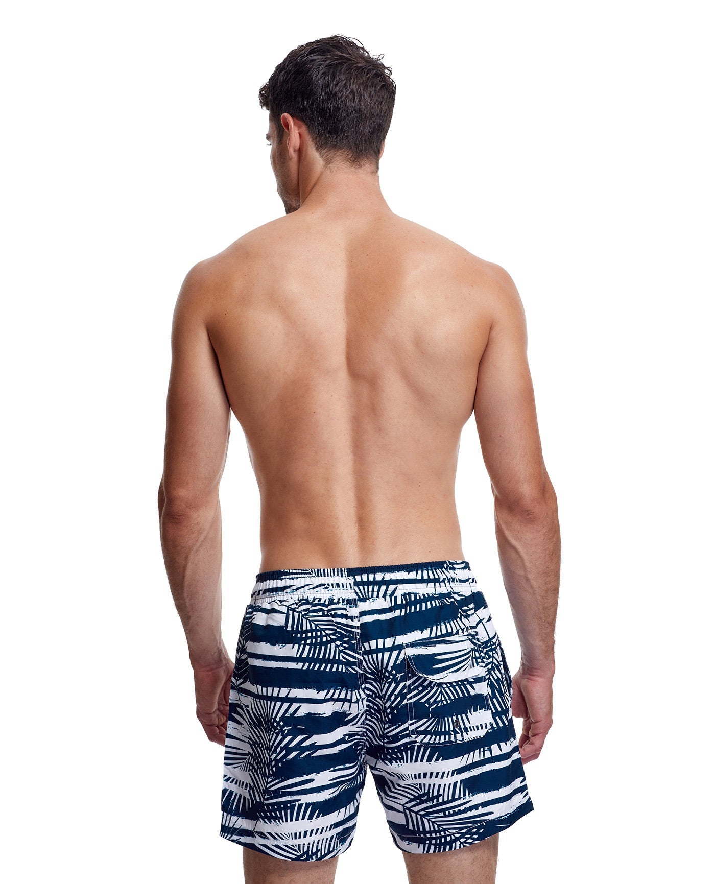 Back View Of Gottex Men 5-Inch Swim Trunks | GOTTEX MEN NAUTICAL NAVY AND WHITE