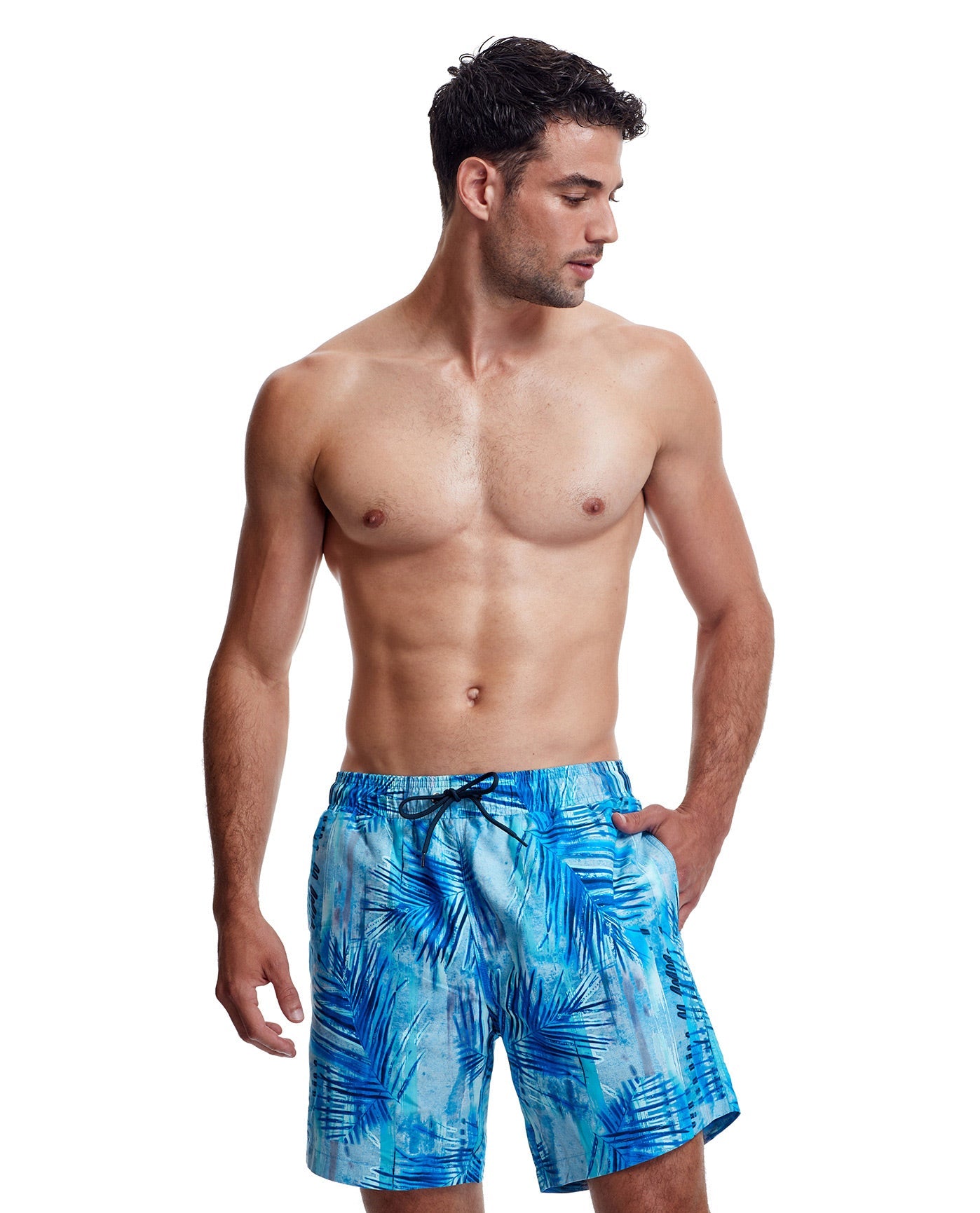 Front View Of Gottex Men 7-Inch Swim Trunks | GOTTEX MEN TROPICAL BLUE