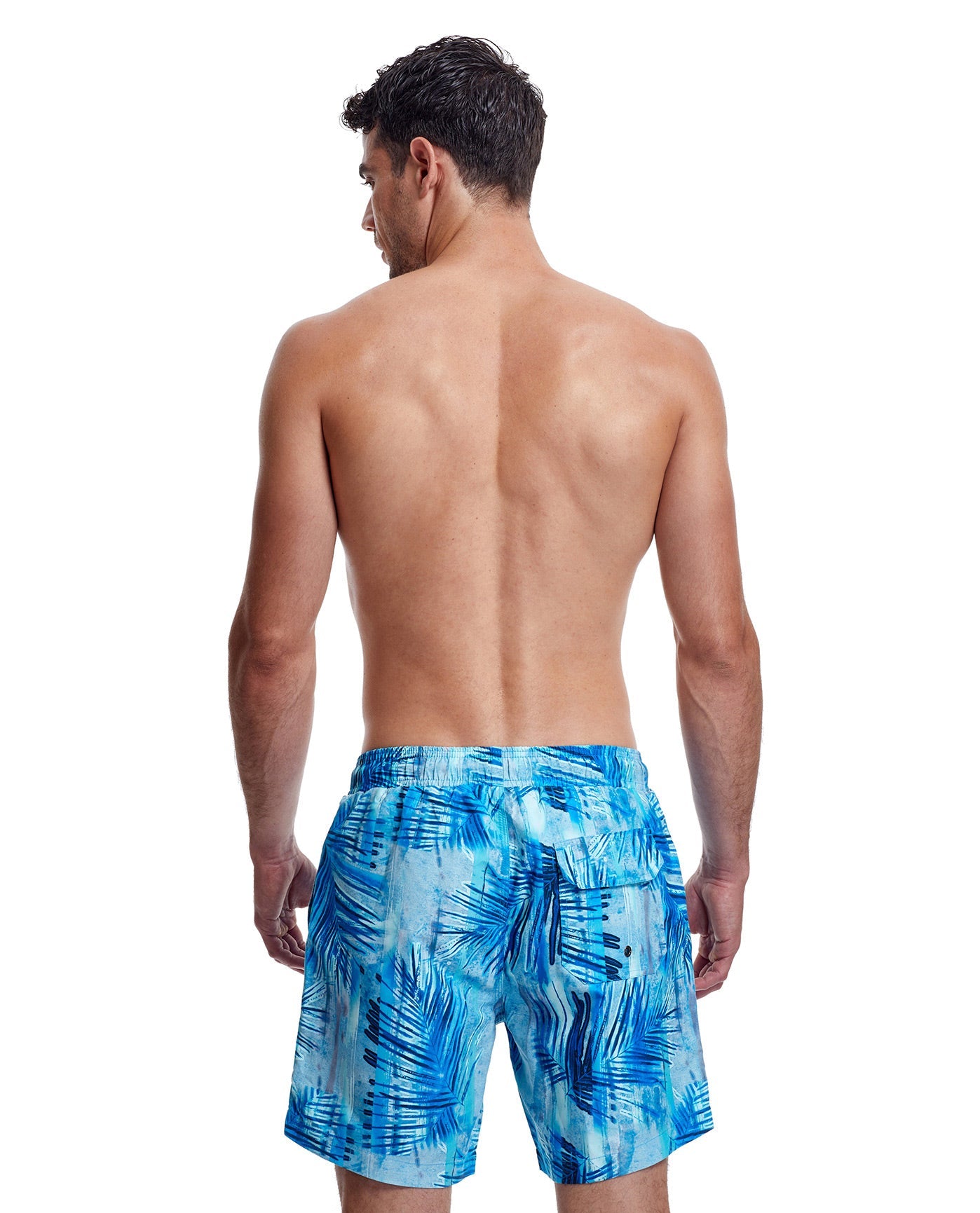 Back View Of Gottex Men 7-Inch Swim Trunks | GOTTEX MEN TROPICAL BLUE