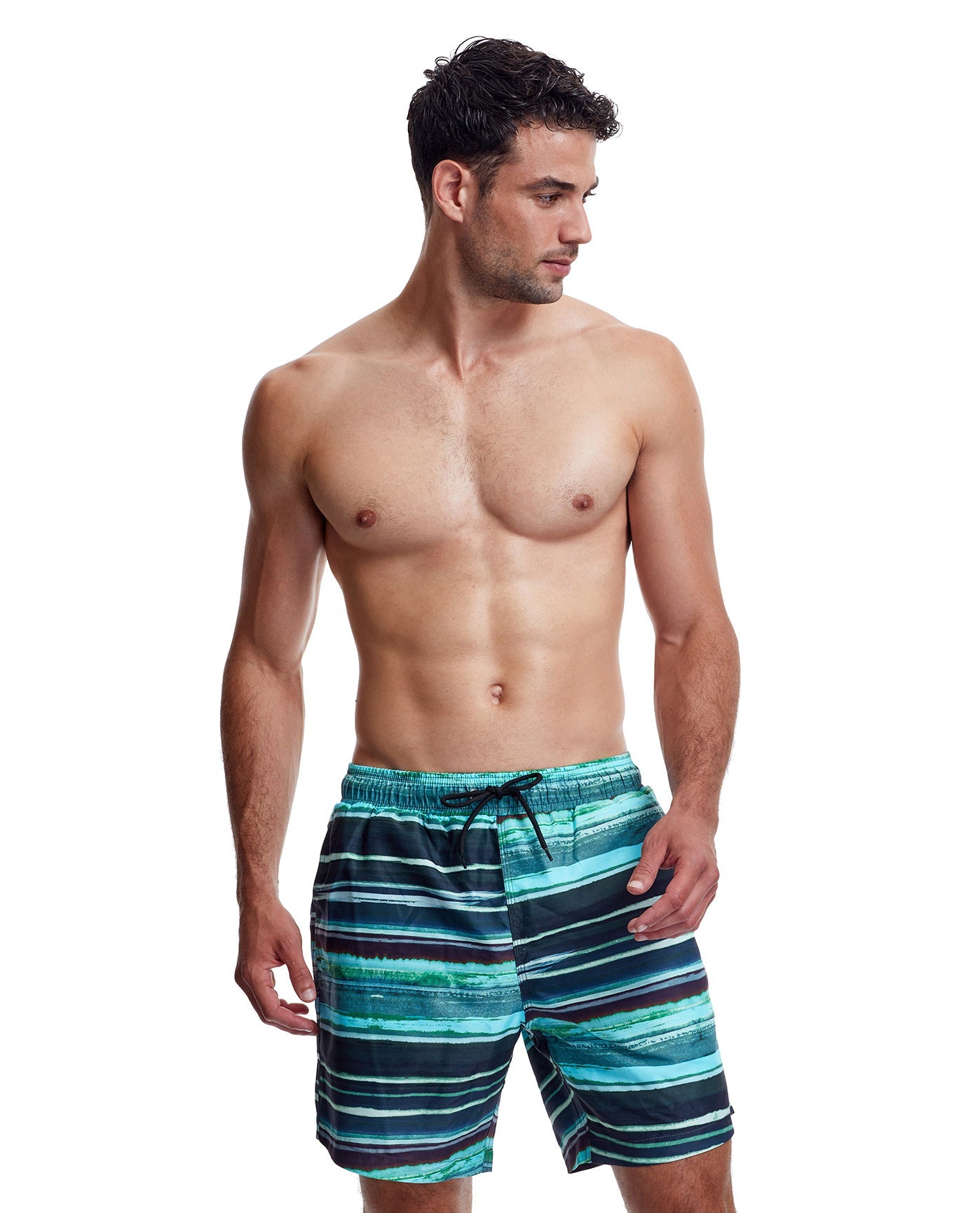 Front View Of Gottex Men 7-Inch Swim Trunks | GOTTEX MEN ABSTRACT BLUE AND GREEN