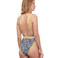 Back View Of Luma Shimmering Daisies V-Neck High Leg One Piece Swimsuit | LUMA SHIMMERING DAISIES NAVY AND GOLD