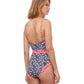 Back View Of Luma Shimmering Daisies Square Neck Underwire One Piece Swimsuit | LUMA SHIMMERING DAISIES NAVY AND RED