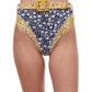 Front View Of Luma Shimmering Daisies High Waist Bikini Bottom | LUMA SHIMMERING DAISIES NAVY AND GOLD