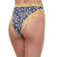 Back View Of Luma Shimmering Daisies High Waist Bikini Bottom | LUMA SHIMMERING DAISIES NAVY AND GOLD
