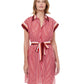 Front View Of Luma Stripes Of Light Cover Up Shirt Dress With Tie | LUMA STRIPES OF LIGHT PEACH