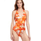 Front View Of Gottex Classic Amore Deep Plunge Halter One Piece Swimsuit | Gottex Amore Spice