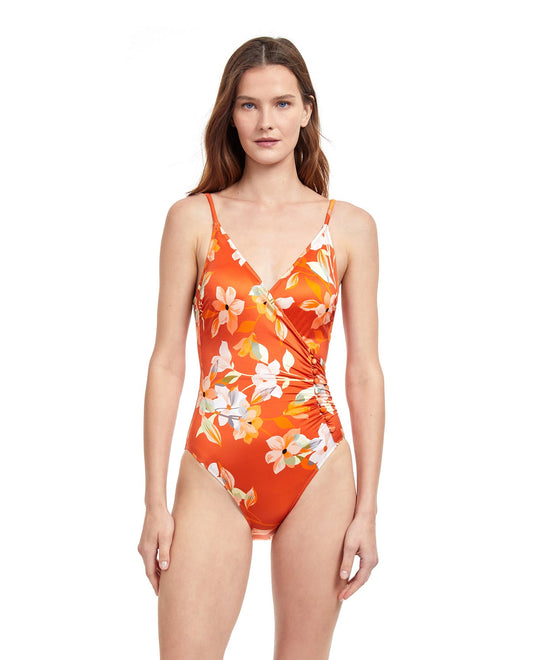 Front View Of Gottex Classic Amore V-Neck Surplice One Piece Swimsuit | Gottex Amore Spice