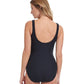 Back View Of Gottex Essentials Day Dream Textured Full Coverage V-Neck Surplice One Piece Swimsuit | Gottex Day Dream Black