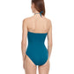 Back View Of Gottex Classic Golden Touch Bandeau Strapless One Piece Swimsuit | Gottex Golden Touch Teal