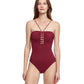 Front View Of Gottex Classic Golden Touch Bandeau Strapless One Piece Swimsuit | Gottex Golden Touch Wine