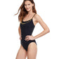 Side View View Of Gottex Classic Golden Touch Round Neck One Piece Swimsuit | Gottex Golden Touch Black