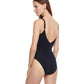 Back View Of Gottex Classic Golden Touch V-Neck One Piece Swimsuit | Gottex Golden Touch Black