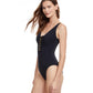 Side View View Of Gottex Classic Golden Touch V-Neck One Piece Swimsuit | Gottex Golden Touch Black