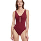Front View Of Gottex Classic Golden Touch V-Neck One Piece Swimsuit | Gottex Golden Touch Wine