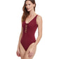 Side View View Of Gottex Classic Golden Touch V-Neck One Piece Swimsuit | Gottex Golden Touch Wine