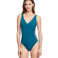 Front View Of Gottex Classic Golden Touch Full Coverage Surplice One Piece Swimsuit | Gottex Golden Touch Teal