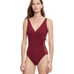 Front View Of Gottex Classic Golden Touch Full Coverage Surplice One Piece Swimsuit | Gottex Golden Touch Wine