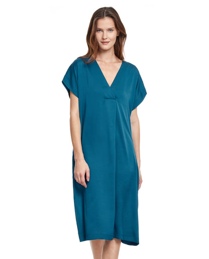 Front View Of Gottex Classic Golden Touch V-Neck Long Tunic | Gottex Golden Touch Teal