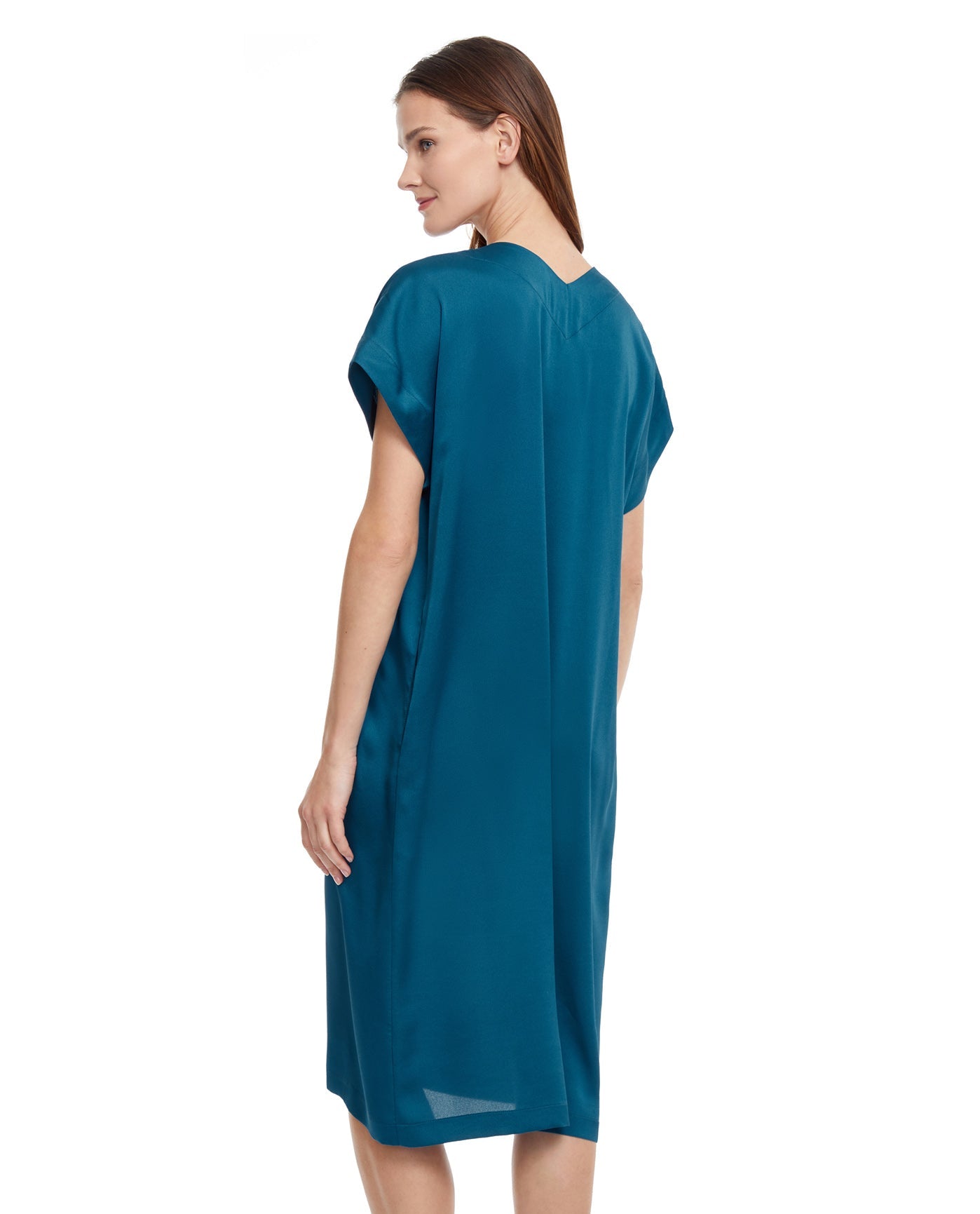 Back View Of Gottex Classic Golden Touch V-Neck Long Tunic | Gottex Golden Touch Teal