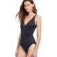 Side View View Of Gottex Classic Liv Full Coverage Surplice One Piece Swimsuit | Gottex Liv Black
