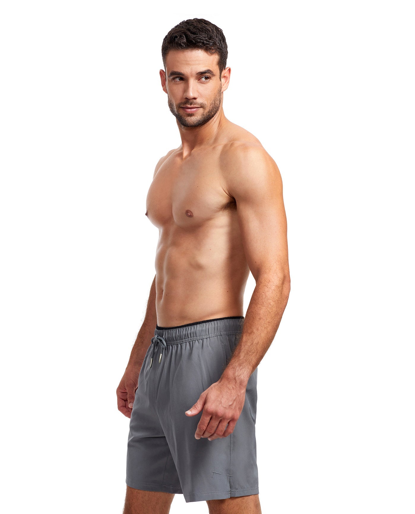 Side View View Of Gottex Men 7-Inch Swim Trunks | GOTTEX MEN GREY AND BLACK ACCENT