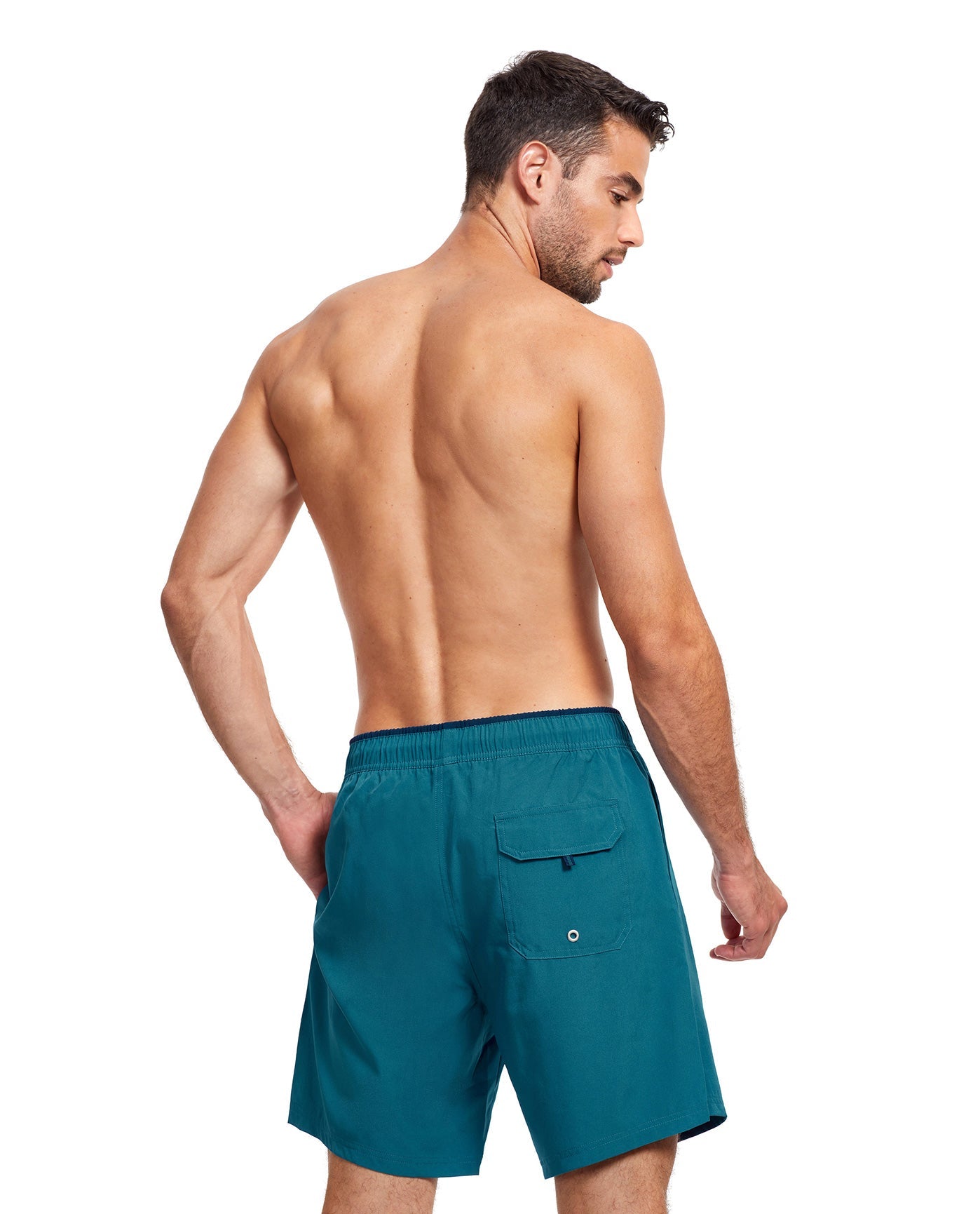 Back View Of Gottex Men 7-Inch Swim Trunks | GOTTEX MEN PETROL AND NAVY ACCENT