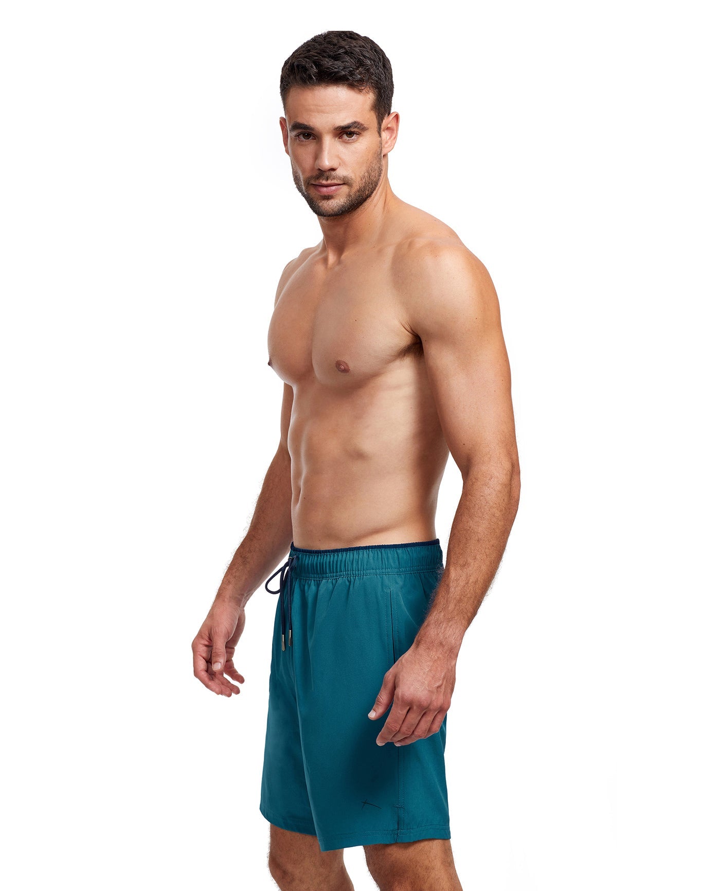 Side View View Of Gottex Men 7-Inch Swim Trunks | GOTTEX MEN PETROL AND NAVY ACCENT